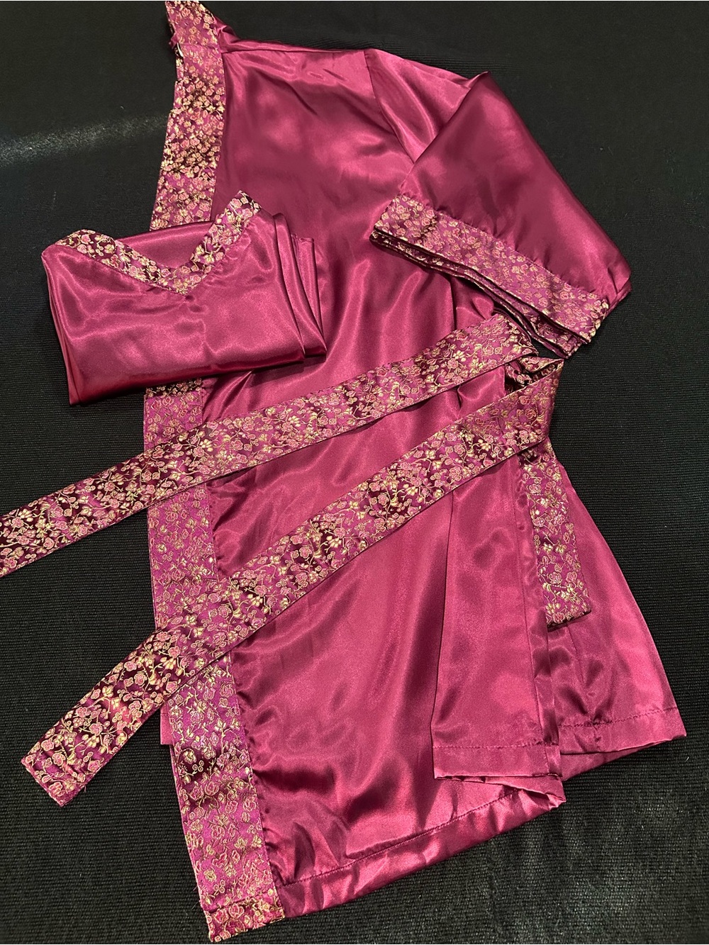 Delta Burke - purple - 3X - Night Gown Kimono Robe with Belt & Floral Accents